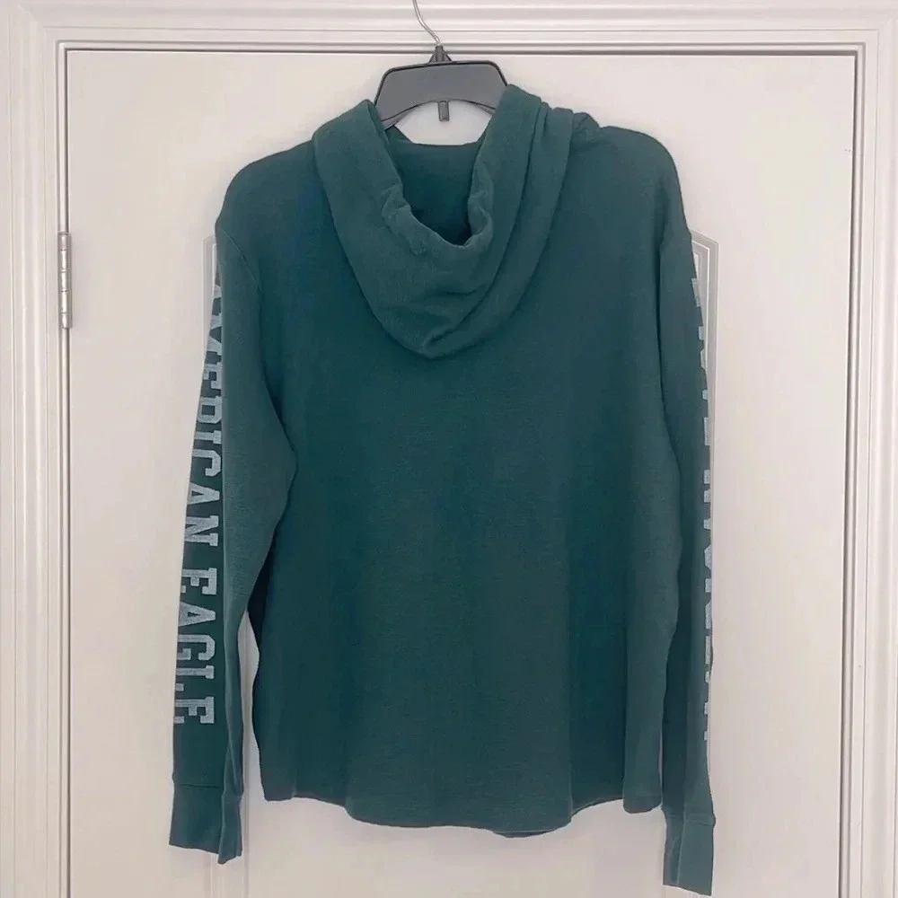 American Eagle Super Soft Green Graphic Thermal Hoodie Size Medium